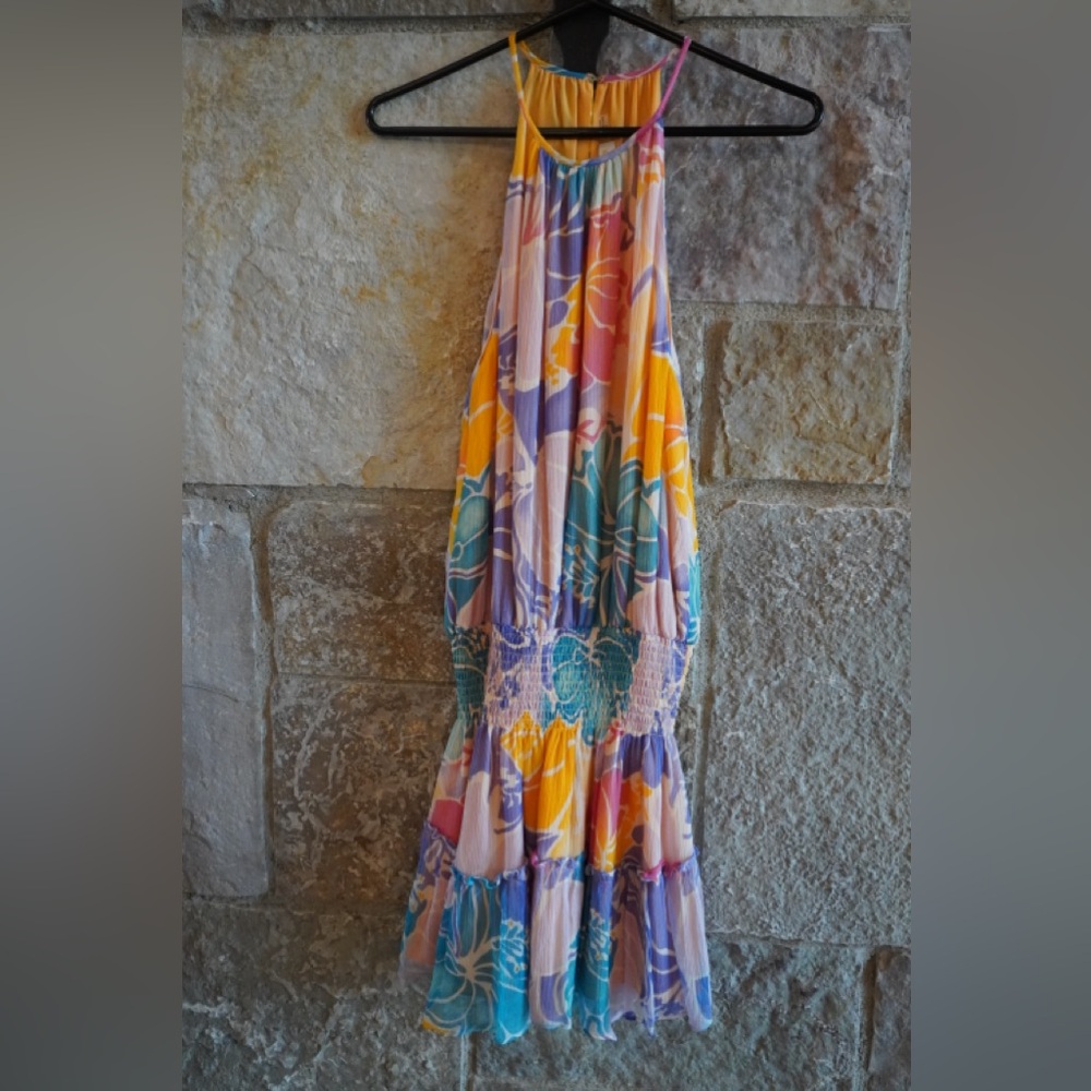 Ramy Brook Floral Halter Dress with Vibrant Colors size Small